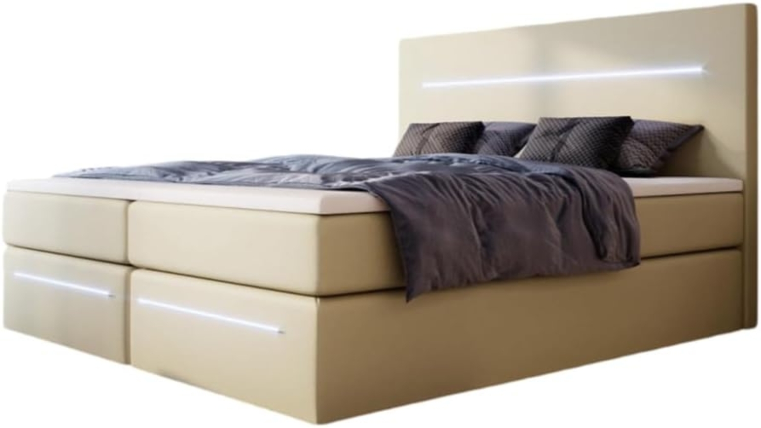 Boxspringbett Sejour mit LED u. Stauraum 200x200 Beige H3 (70-100kg) Bild 1