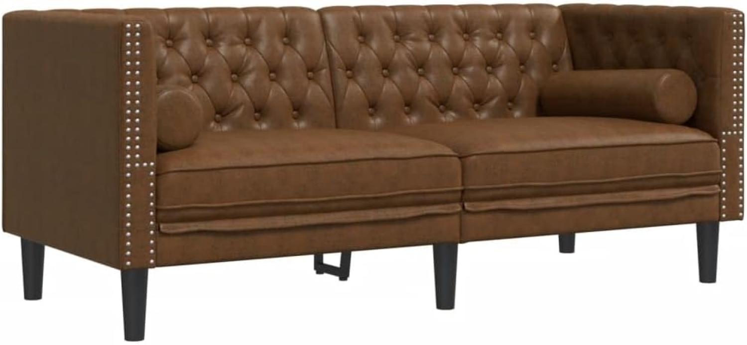 Chesterfield-Sofa 2-Sitzer Braun Kunstleder in Wildleder-Optik 372692 Bild 1