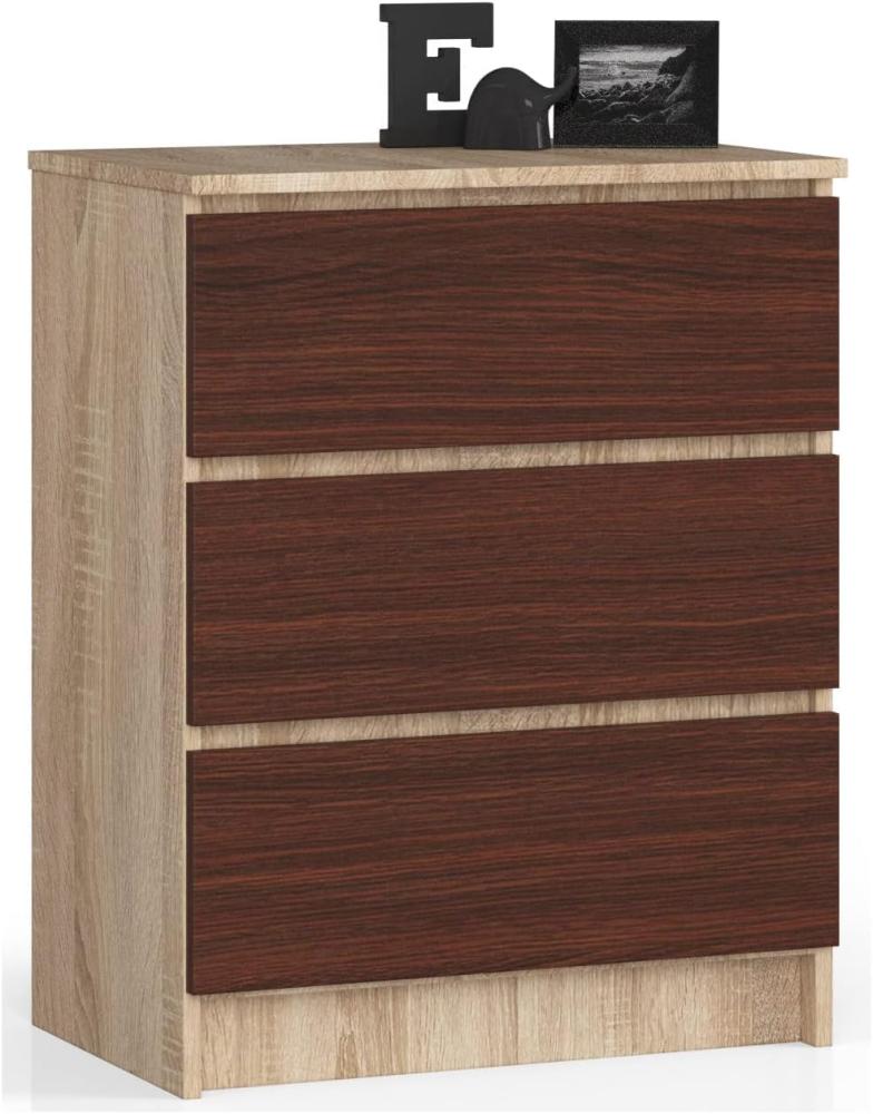 AKORD Kommode K60 mit 3 Schubladen | für das Wohnzimmer Schlafzimmer Schrank Büro Arbeitszimmer | Modernes Funktionales Design | B60 x H77 x T40 cm, Gewicht 25 kgSonoma Eiche/Wenge Bild 1