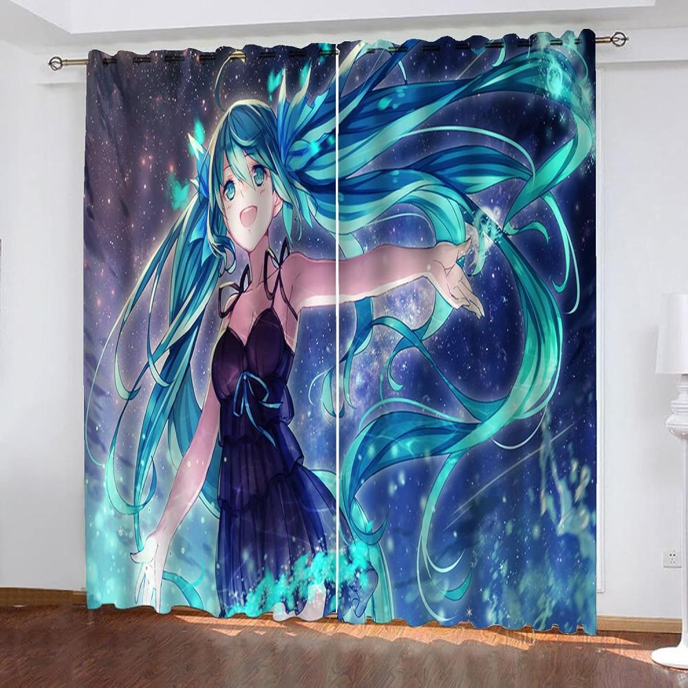 Fgolphd Verdunkelungsvorhang-Set 3D-Druck Anime Cartoons Hatsune Miku Vorhänge Für Kinderzimmer Schiebegardine Blickdicht Für Dekoration Wohnzimmer Esszimmer (150×166(BxH),4) Bild 1