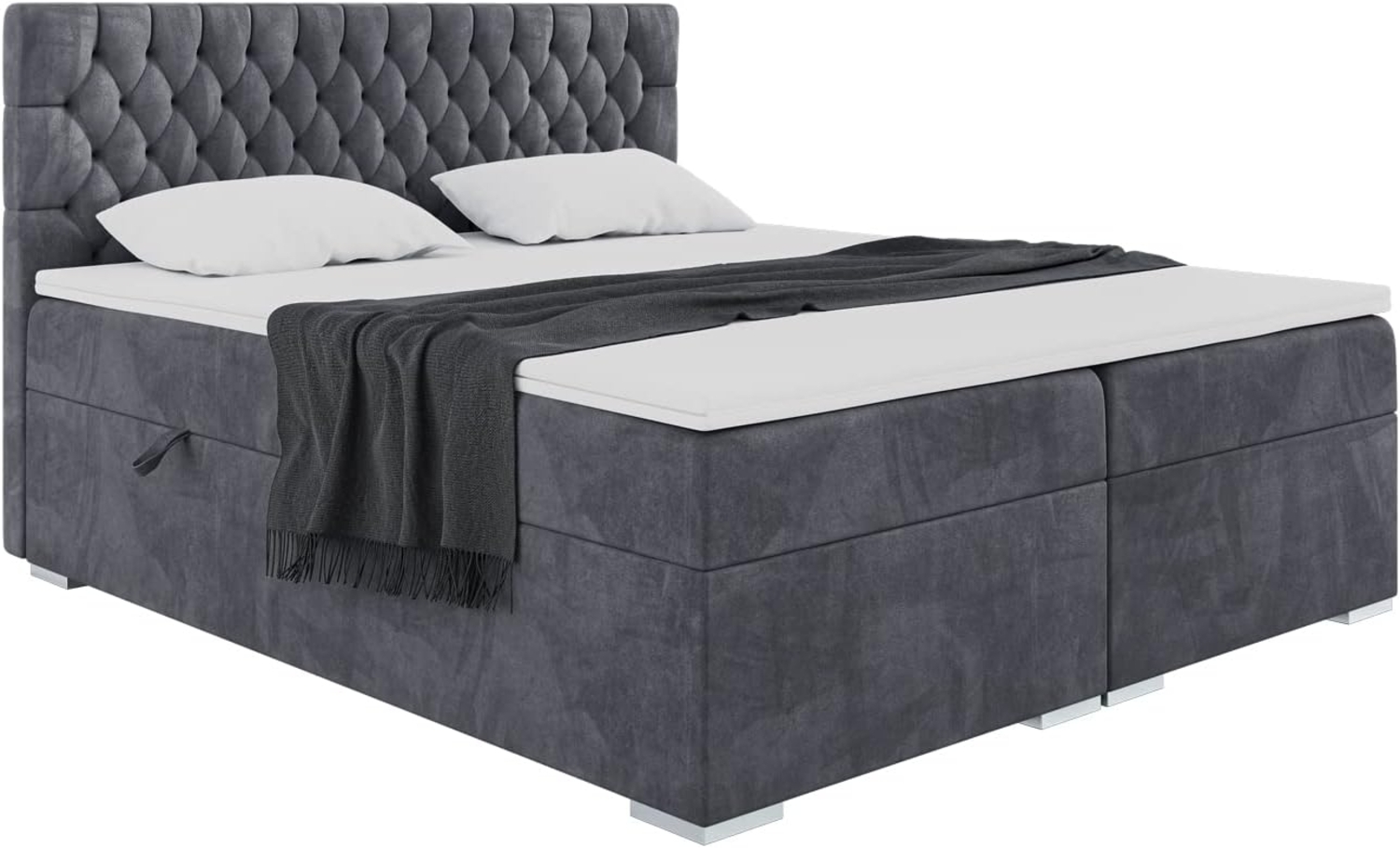 MEBLINI Boxspringbett DALIA 180x200 cm mit Bettkasten - H3/Dunkelgrau Samt Polsterbett - Doppelbett mit Topper & Taschenfederkern-Matratze Bild 1