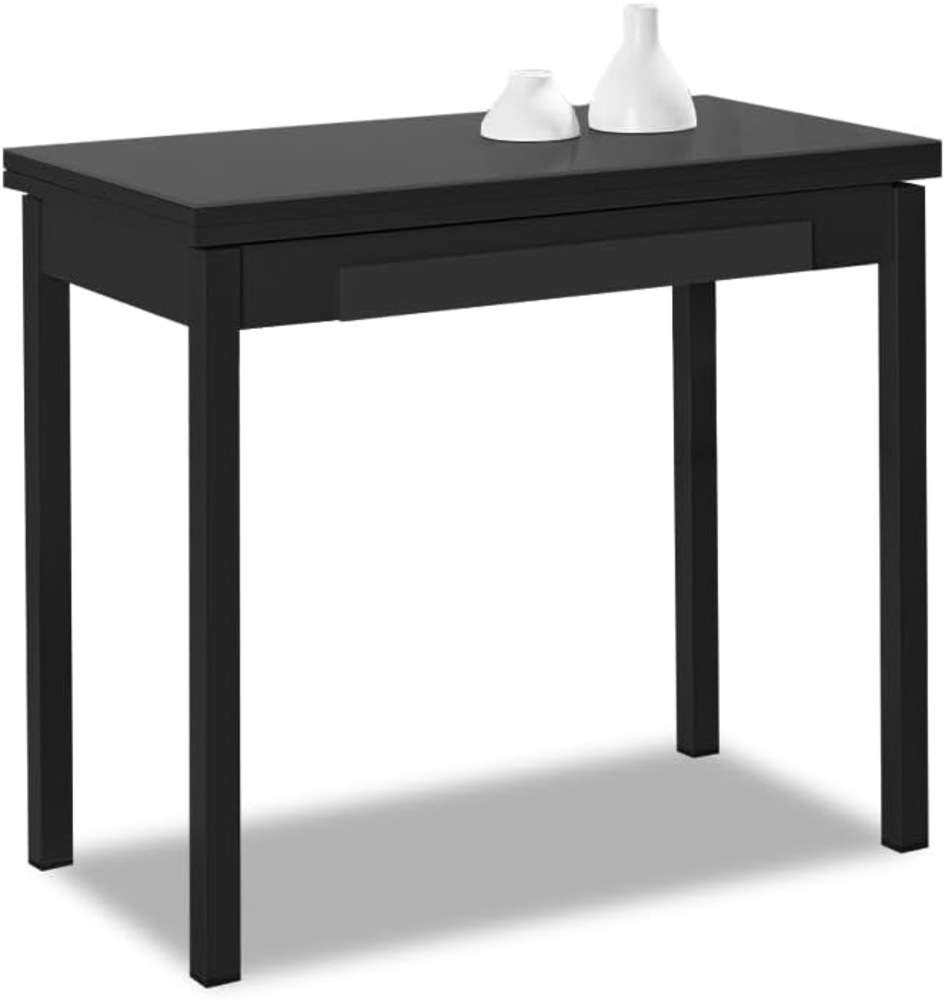 ASTIMESA - Küchentisch mit Schublade - Tisch mit Glasplatte in Graphit - Minimalistisch - Gestell aus schwarzem Laminat - Ausziehtisch von 80x40 cm bis 80x80 cm Bild 1
