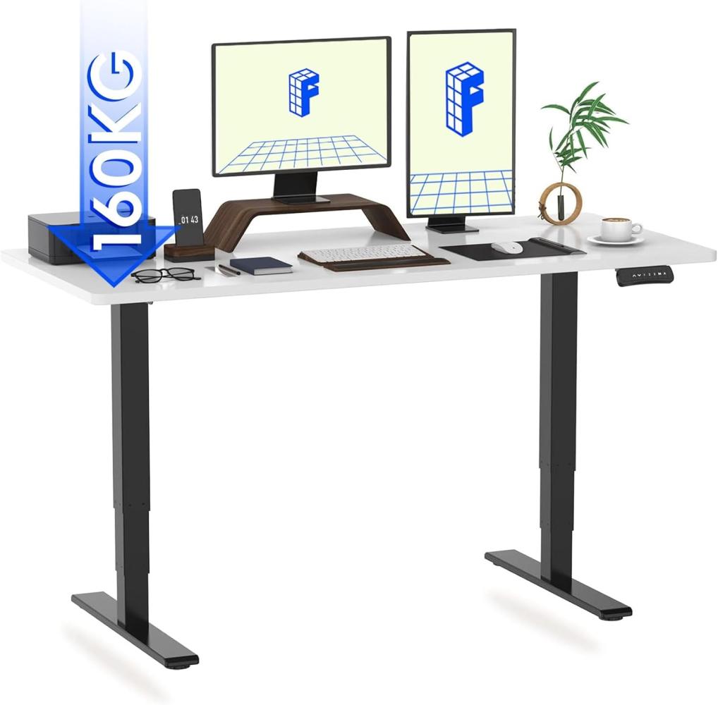 FLEXISPOT Höhenverstellbarer Schreibtisch 200x80 cm - 3-Fach-Teleskop - Schreibtisch mit Memory-Steuerung und Softstart/-Stop - Schreibtisch Höhenverstellbar (Weiß, Gestell Schwarz) Bild 1