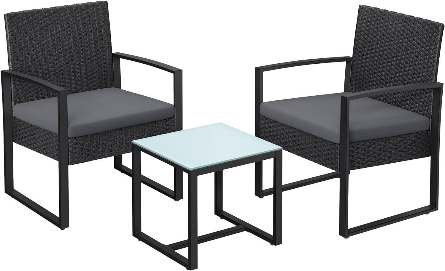 Songmics Balkonmöbel, Gartenmöbel-Set, aus PE-Polyrattan, Lounge-Set, Tisch und 2 Stühle, Terrassenmöbel, einfache Montage, Outdoor, für Terrasse, Balkon, Garten, schwarz-grau GGF010G05 Bild 1