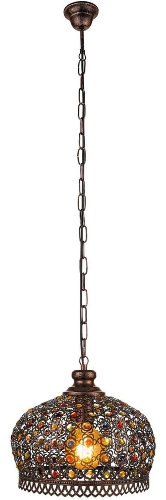 Eglo 49764 Hängeleuchte Vintage JADIDA Stahl kupferfarben-antik, Glas bunt E27 1X40W H:110cm Ø33cm dimmbar Bild 1