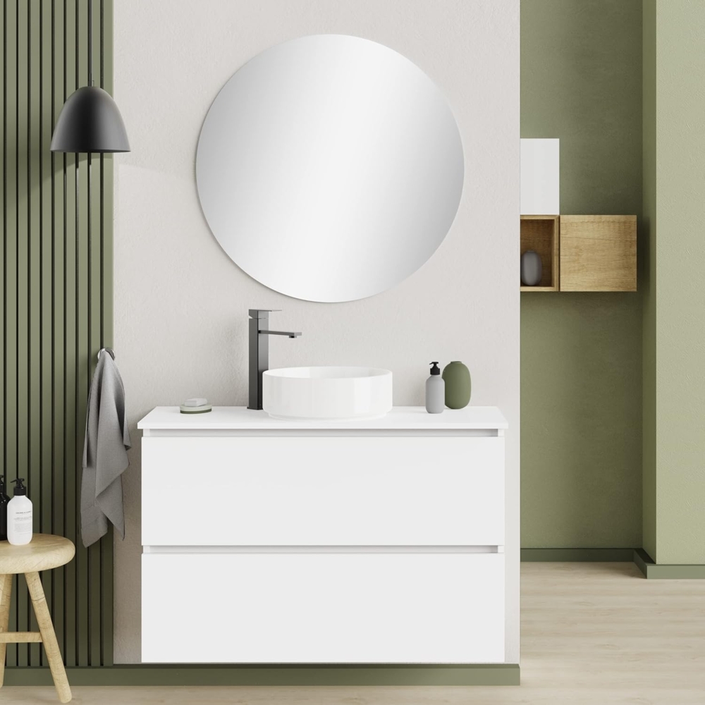 Baikal Deva Badezimmerschrank, Wandmontage, inkl. Waschbecken aus Keramik, erhältlich in 39 cm und 46 cm, montiertes Möbelstück. Bild 1