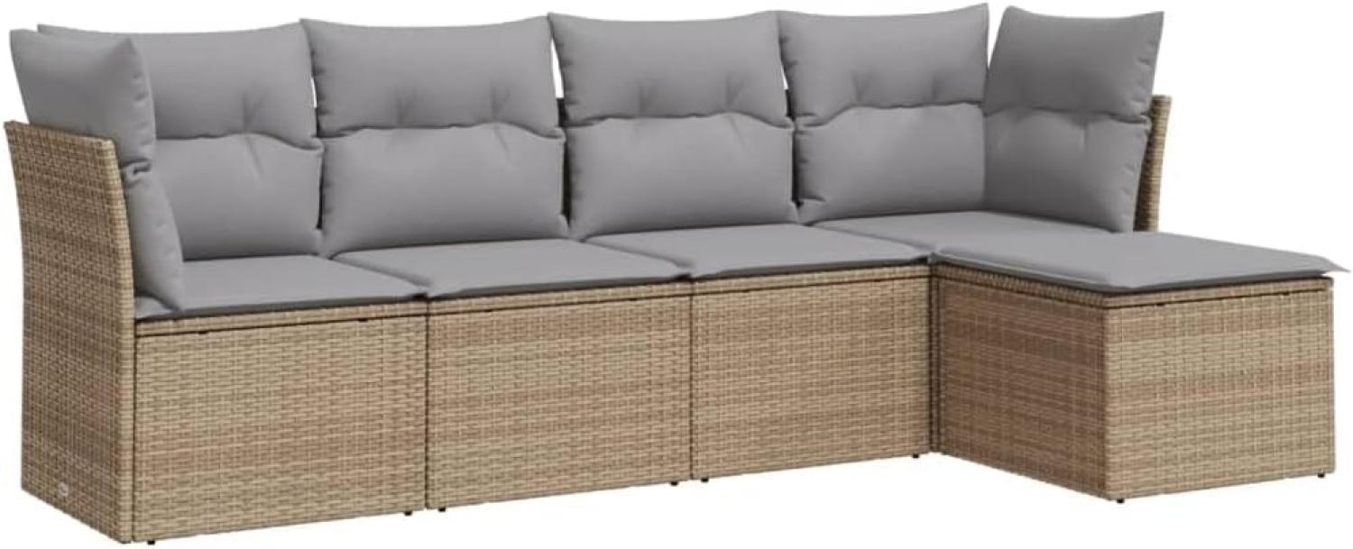 vidaXL 5-tlg. Garten-Sofagarnitur mit Kissen Beige Poly Rattan 3249398 Bild 1