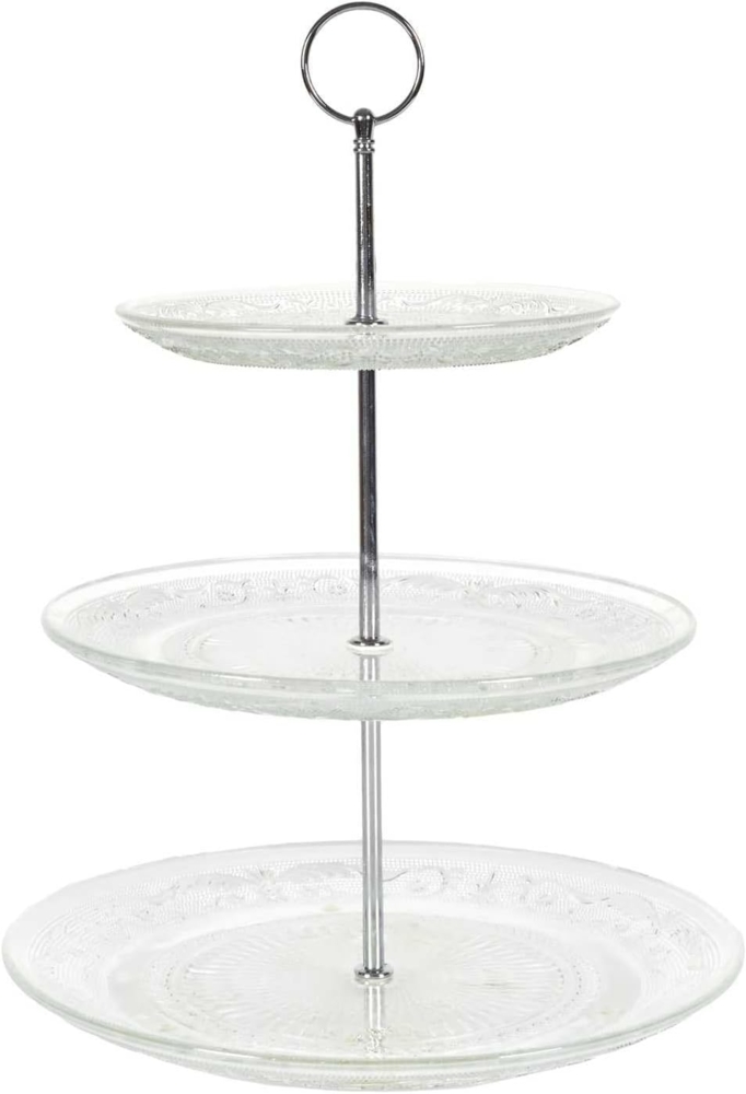 HOME DECO FACTORY, KP0025, 3-Tier Glass Cake Tray, Elegant Table Service, Practical Display Stand for Desserts and Appetizers, Easy to Assemble, Transparent, 25/20/15 cm Bild 1