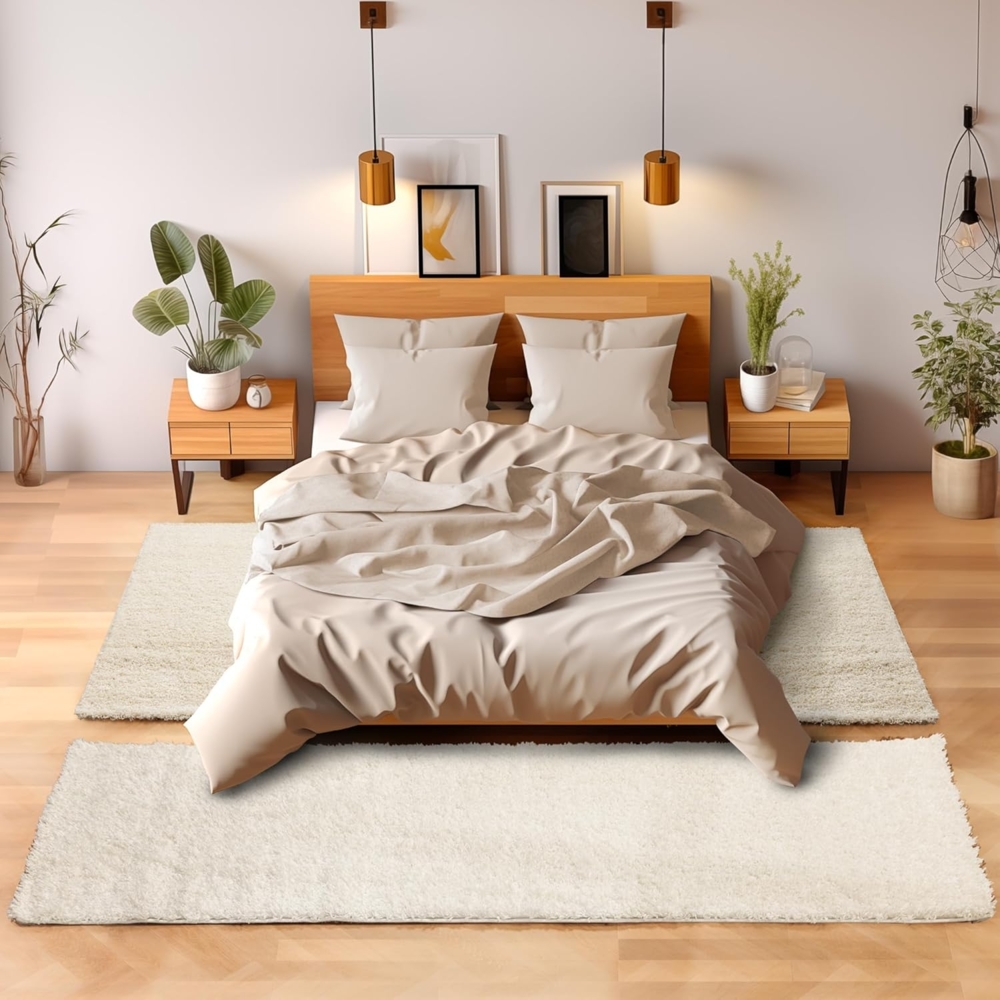 SIMPEX24 Hochflor-Bettumrandung Unicolor - Einfarbig, Höhe 30 mm, (Bett-Set, 3-tlg, Bettvorlage), Schlafzimmer Teppich Bettumrandung Läufer Set 3 teilig Bild 1