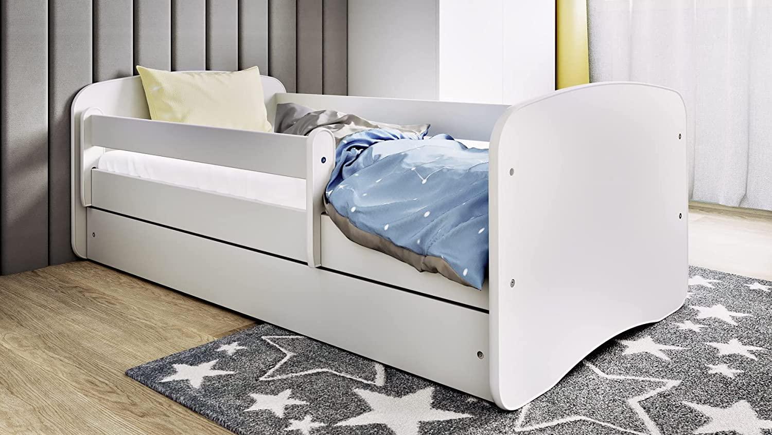 Kinderbett 180x80 mit Matratze, Rausfallschutz, Lattenrost & Schublade in weiß 80x180 Mädchen Jungen Bett Skandi Bild 1