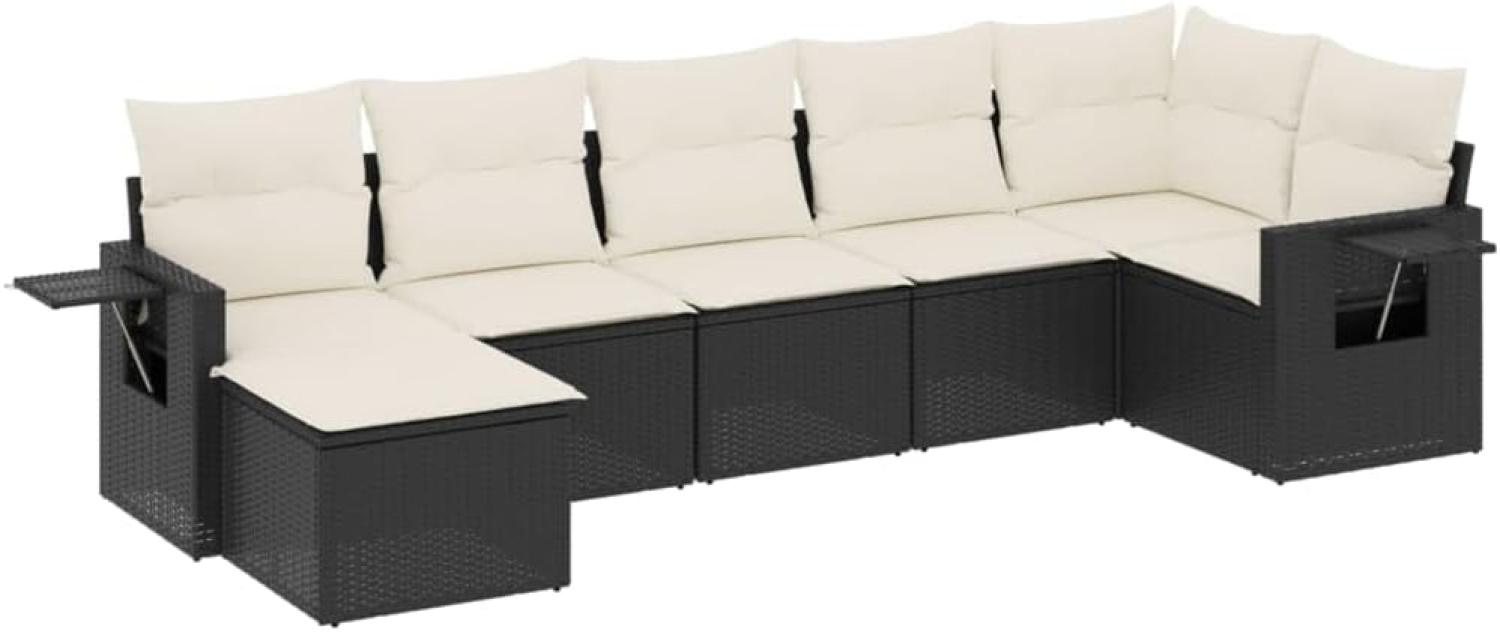 vidaXL 7-tlg. Garten-Sofagarnitur mit Kissen Schwarz Poly Rattan 3252813 Bild 1