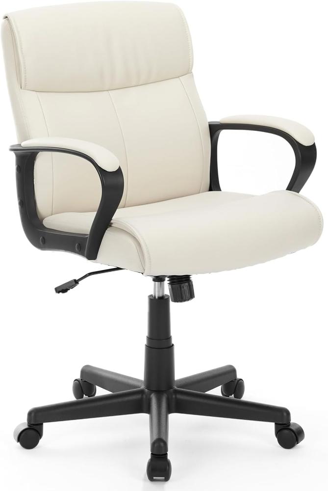 DUMOS Bürostuhl, Pu-Leder Office Chair, Drehstuhl mit 360° Drehbaren Rollen und Lendenwirbelstütze, Schreibtisch Stuhl, Chefsessel Geeignet für Büros, Zuhause und Andere Umgebungen (Weiß) Bild 1