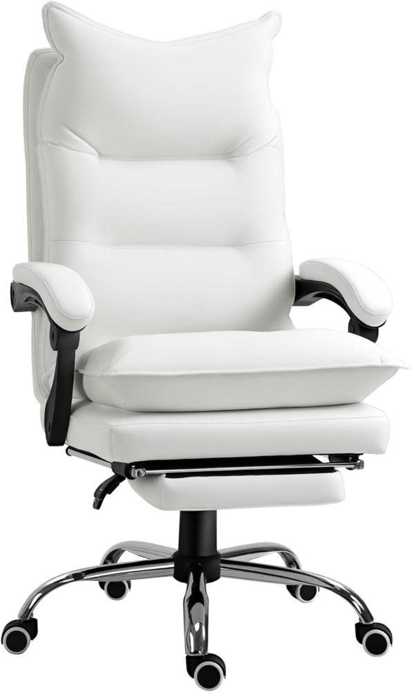 Vinsetto Bürostuhl mit Fußstütze höhenverstellbarer Schreibtischstuhl Drehstuhl Rückenlehne Kunstleder Weiß 66 x 72 x 122-130 cm Bild 1
