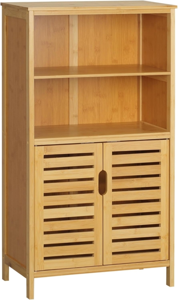 Kleankin Badkommode Unterschrank aus Bambus Lamellentüren (Badschrank, 1 St, Badezimmerschrank), Naturholz, 50 x 29 x 92 cm Bild 1