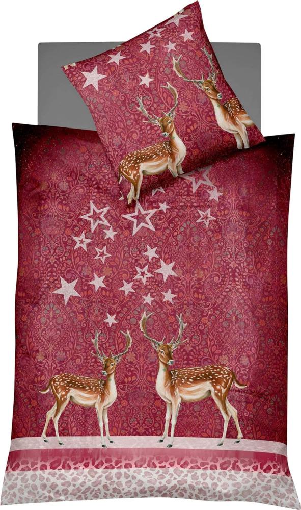 Fleuresse Feinbiber Bettwäsche Aspen Rehe beere|155x220 cm + 80x80 cm Bild 1