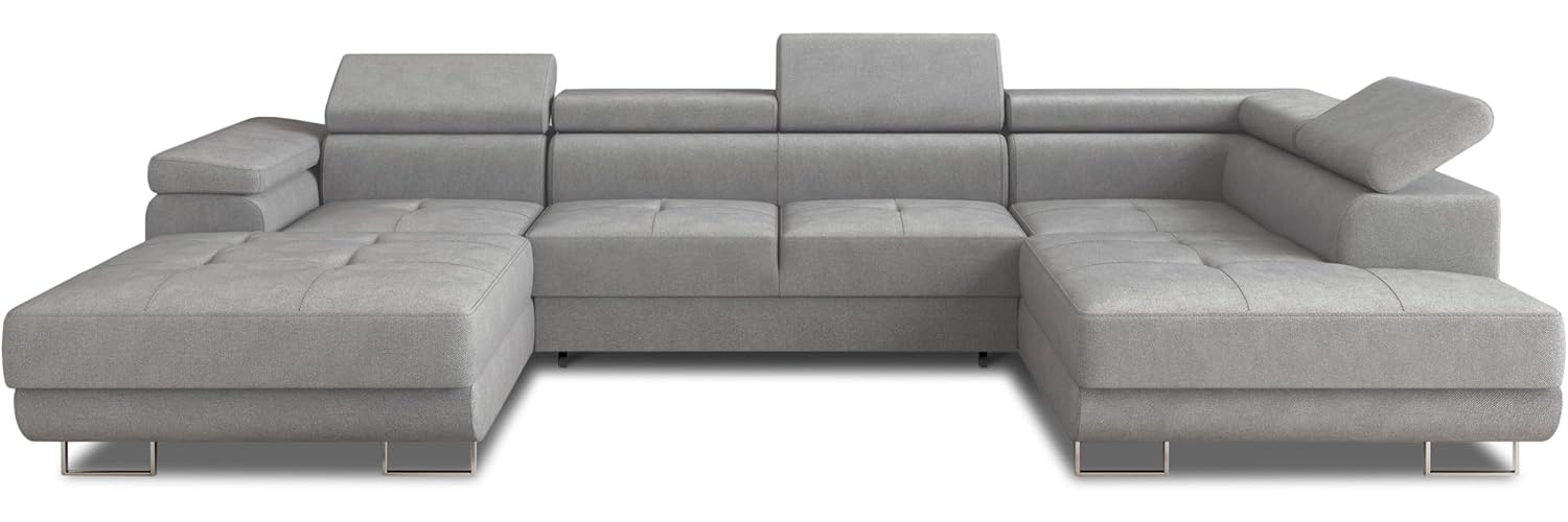 Wohnlandschaft Caris U mit Schlaffunktion, einstellbare Kopfstützen und zwei Bettkästen (Grau (Paros 05), Ecksofa Links) Bild 1