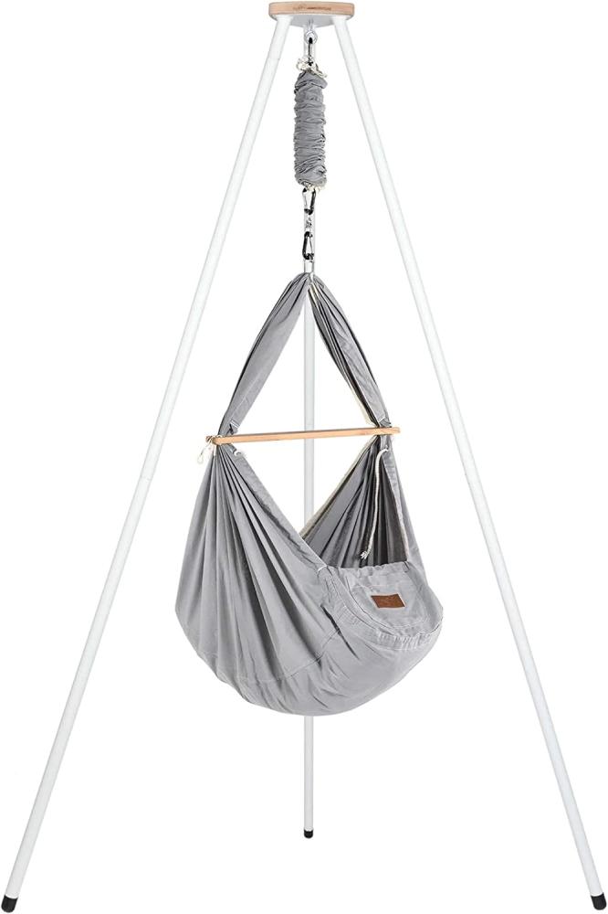 Federwiege Bio Grey mit Schafwolle und weißem Tipi Bild 1