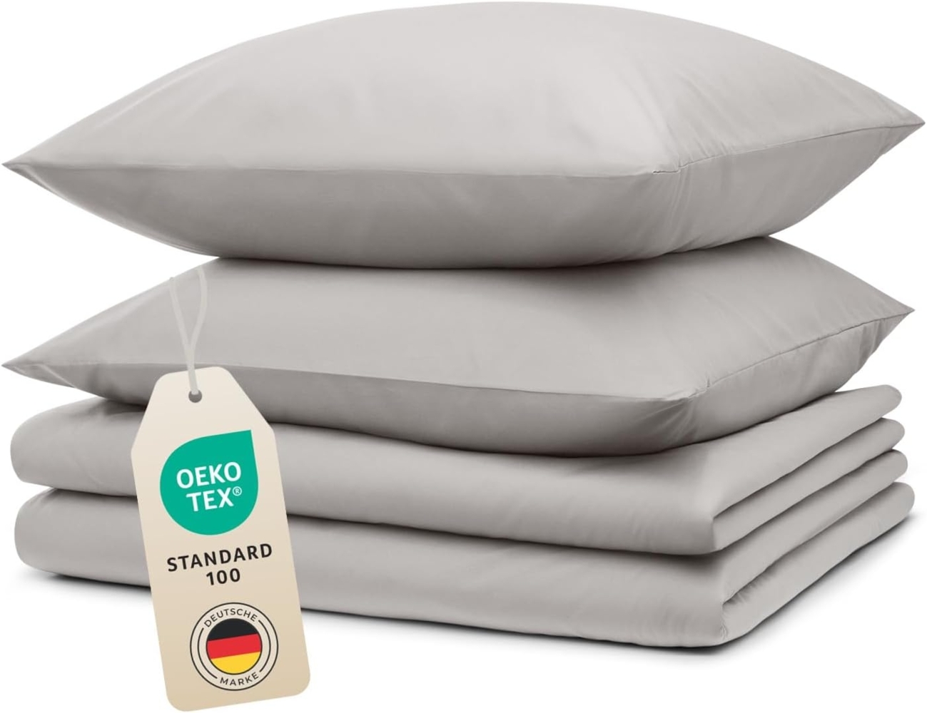 Blumtal Bettwäsche 135x200 4teilig - aus Atmungsaktivem Mikrofaser - 2X Bettbezug 135x200 cm + 2X Kissenbezüge 40x80 cm - Superweiches Bettwäsche-Set, Oeko-Tex Zertifiziert - Hellgrau Bild 1