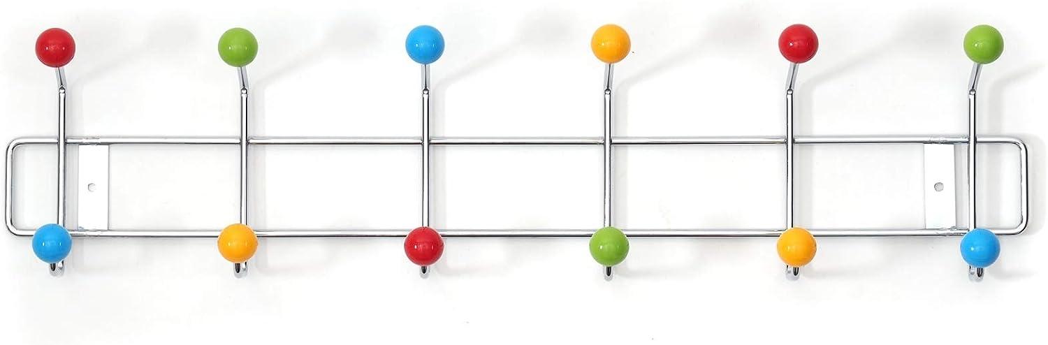 DESIGN DELIGHTS GARDEROBENLEISTE Colour Ball | 50x15,5cm(LxH), Garderobe mit 12 Haken, Hakenleiste mit bunten Kugeln, farbenfrohe Wandgarderobe bunt | Farbe: Weiss-bunt Bild 1