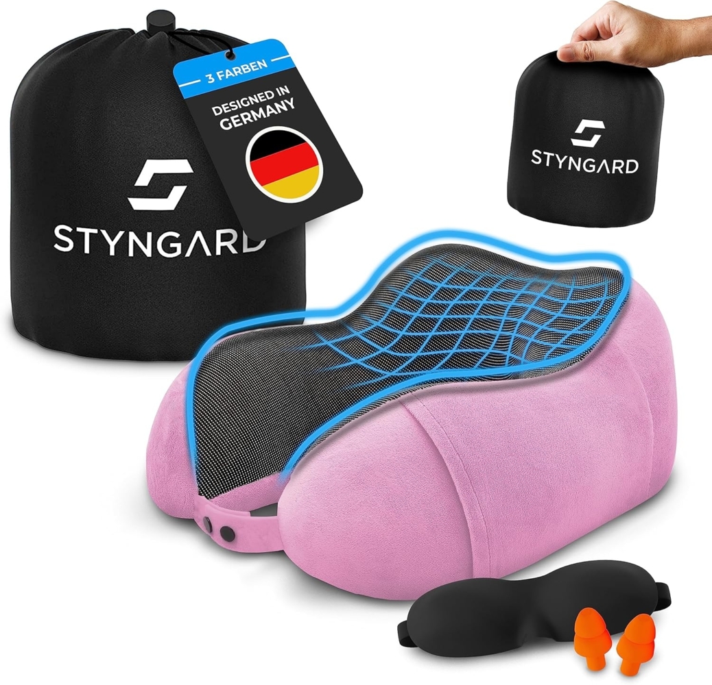 Styngard Reisekissen Malmö, Bequemes Nackenkissen aus Memory Foam mit Schlafmaske und Ohrstöpseln Bild 1