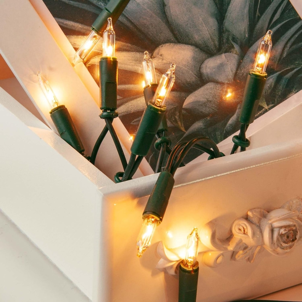hellum Lichterkette innen, mini Lichterkette 10er Birnen klare warme Lichter, beleuchtete 1,35m, Kabel grün Lichterkette 10 lichter Bild 1