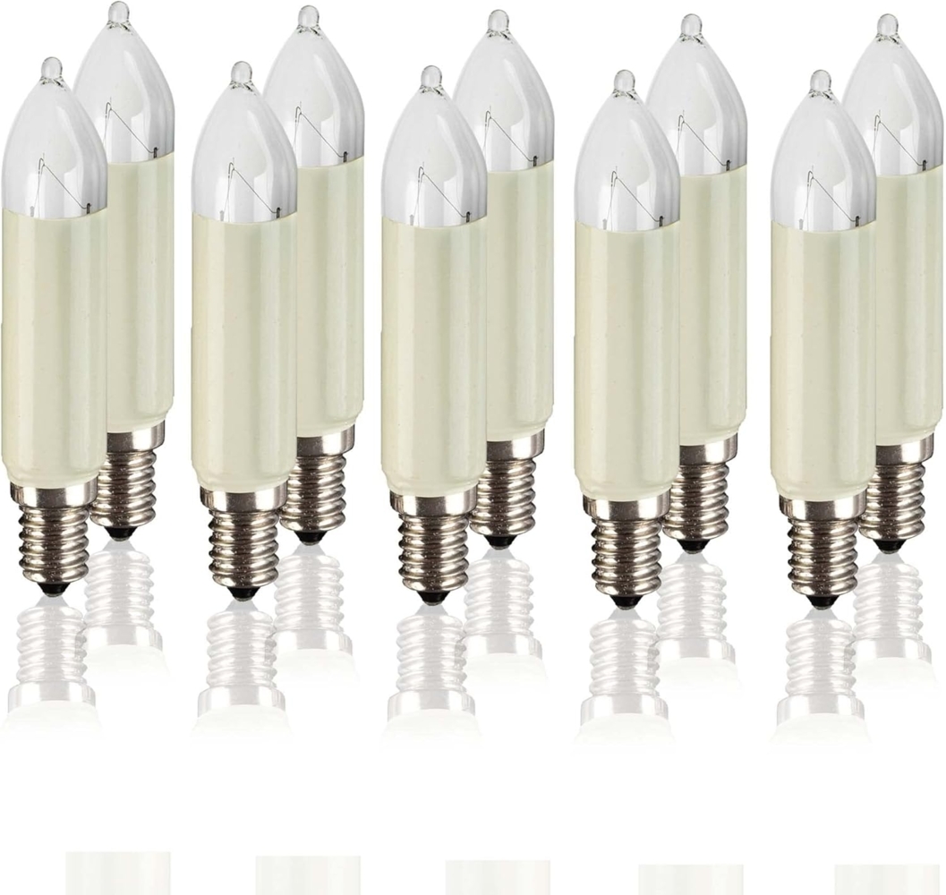 hellum Ersatz-Kerzen für Weihnachtsbaum Kerzen Lichterketten innen und außen, 10 Stück 16V 7W Schaftkerze für Kerzen Lichterketten mit 15 Brennstellen, ø20mm E14/ 16V/ 7W/ 47Lumen 905014 Bild 1