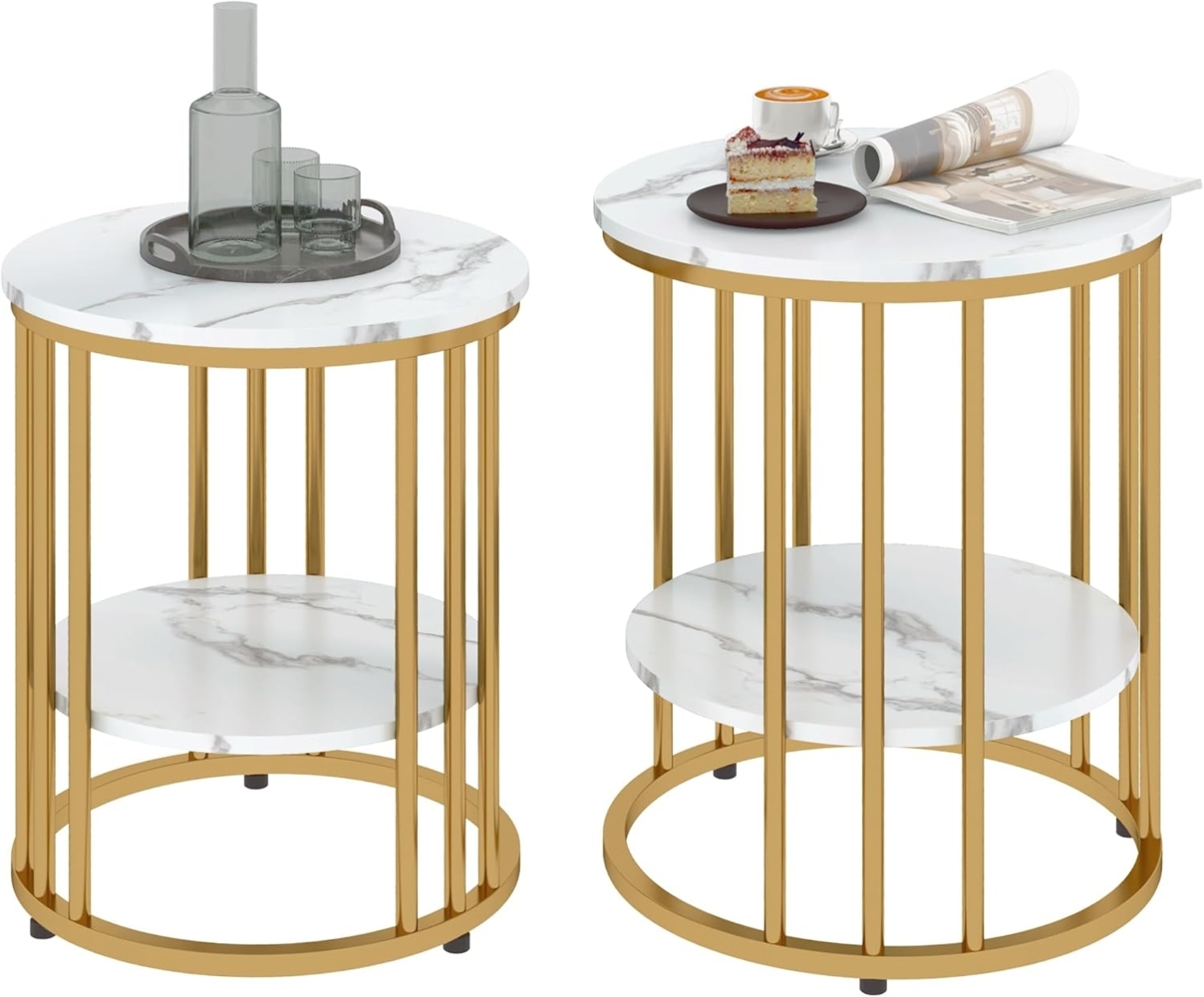 HOMCOM Couchtisch Wohnzimmertisch mit Ablage, Stahlrahmen (Sofatisch, 2-St, Beistelltisch), für Wohnzimmer Schlafzimmer Weiß Bild 1