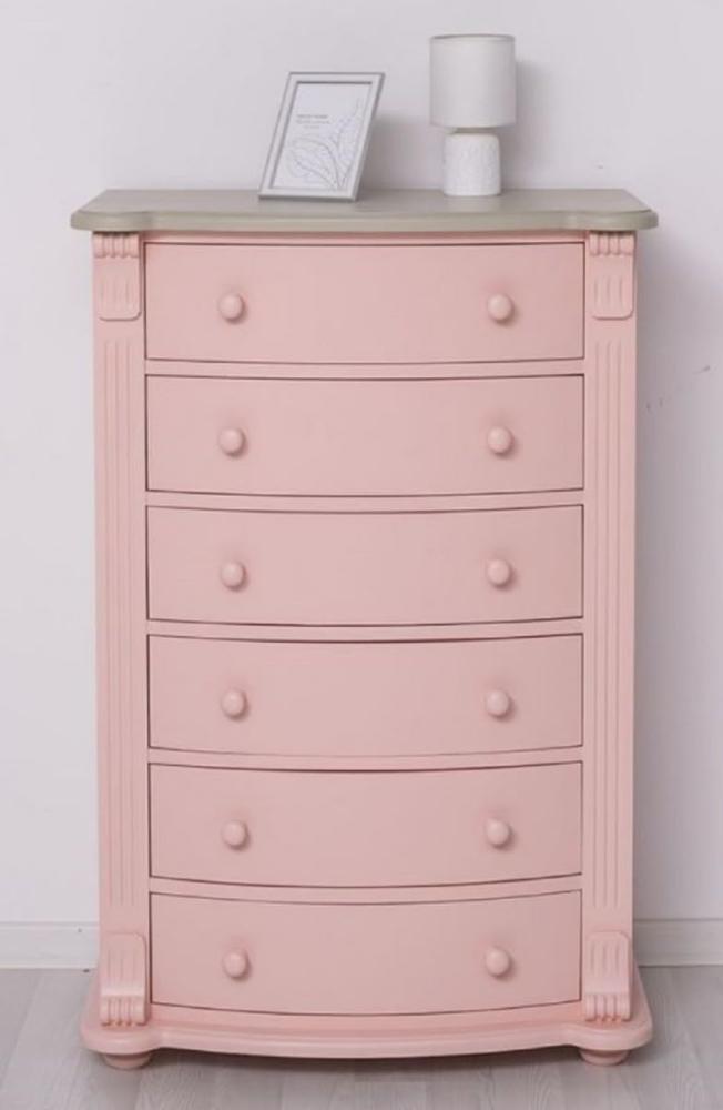 Casa Padrino Landhausstil Kommode Rosa / Grau 80 x 48 x H. 120 cm - Massivholz Schrank mit 6 Schubladen - Landhausstil Schlafzimmer Möbel - Möbel im Landhausstil - Landhausstil Einrichtung Bild 1