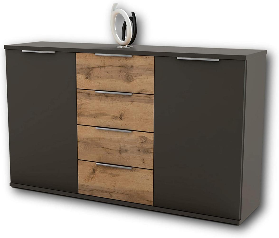Capri Schlafzimmer Kommode in Wildeiche Optik, Anthrazit - modernes & ausdrucksstarkes Softclose Sideboard für Ihr Schlafzimmer - 150 x 90 x 38 cm (B/H/T) Bild 1