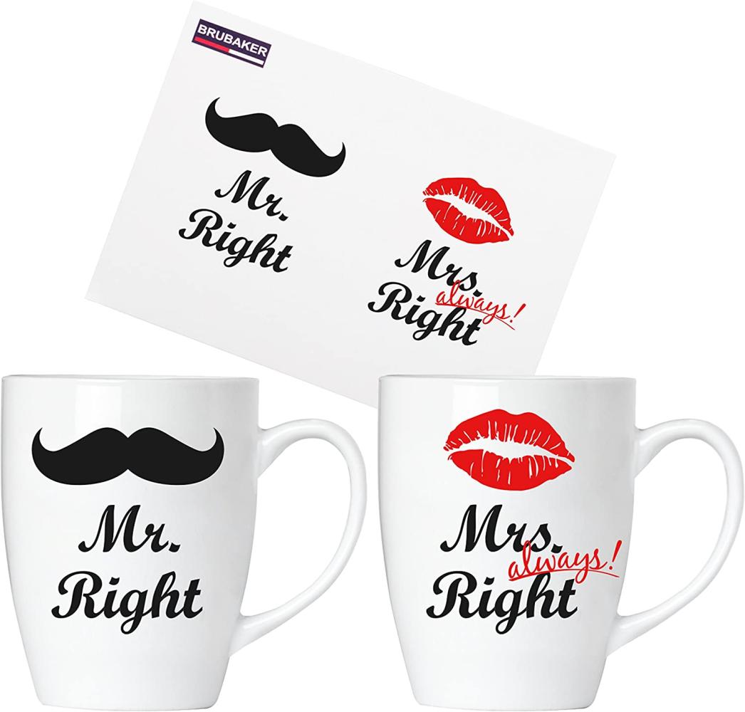 Mr. Right & Mrs. Always Right Tassen aus Keramik - Grußkarte und Geschenkpackung Bild 1