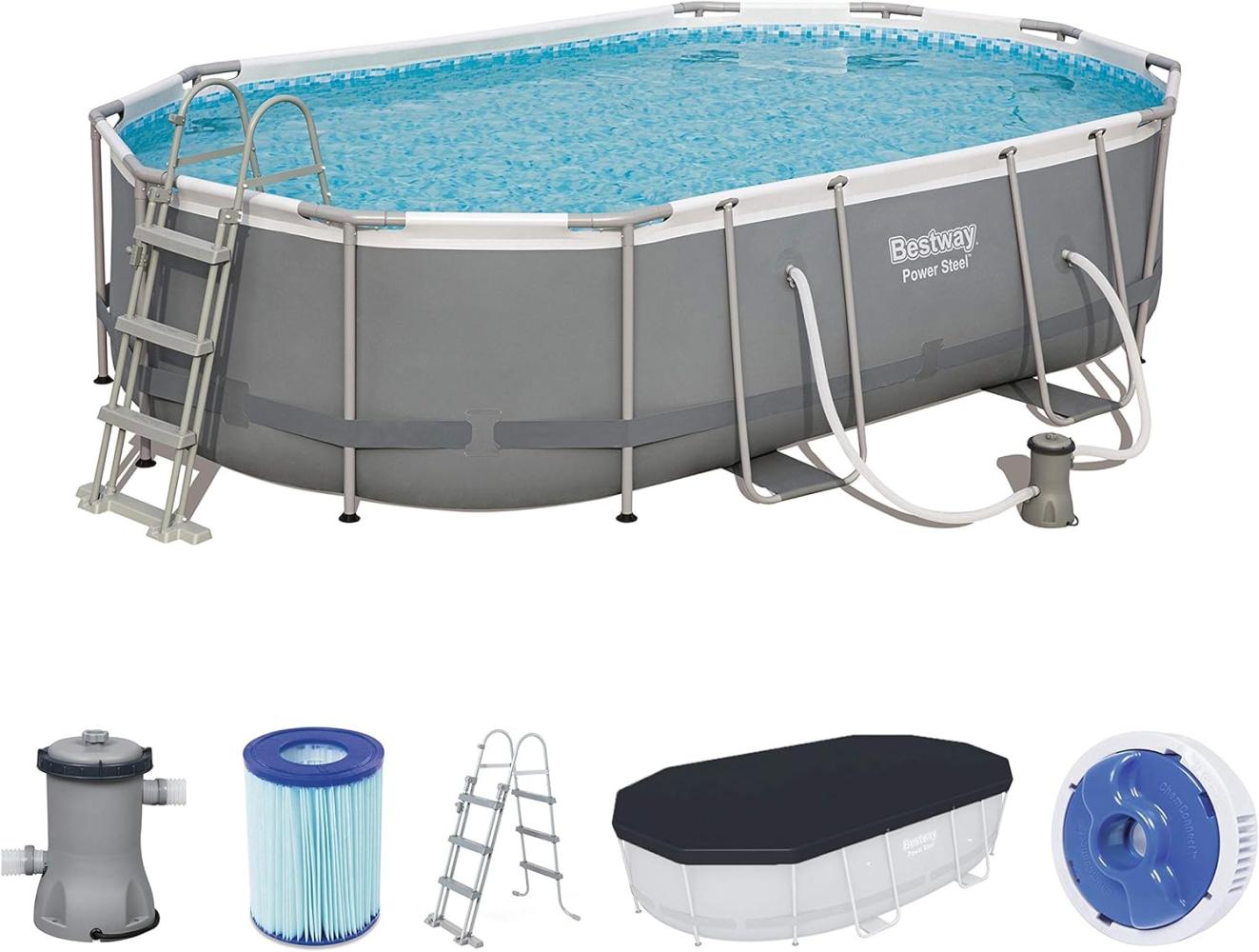 Bestway Frame Pool 56448 Komplett-Set 488 x 305 x 107cm oval Bild 1