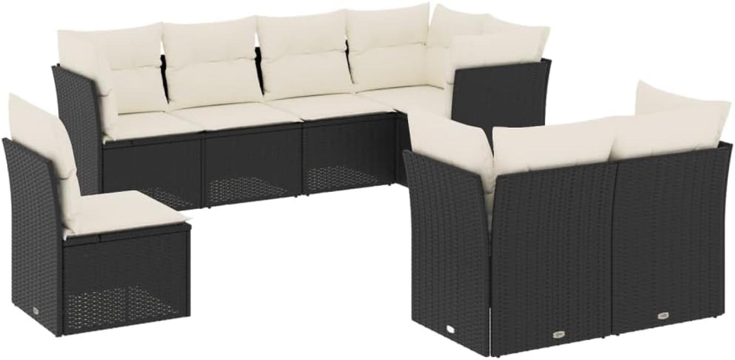 vidaXL 8-tlg. Garten-Sofagarnitur mit Kissen Schwarz Poly Rattan 3249765 Bild 1