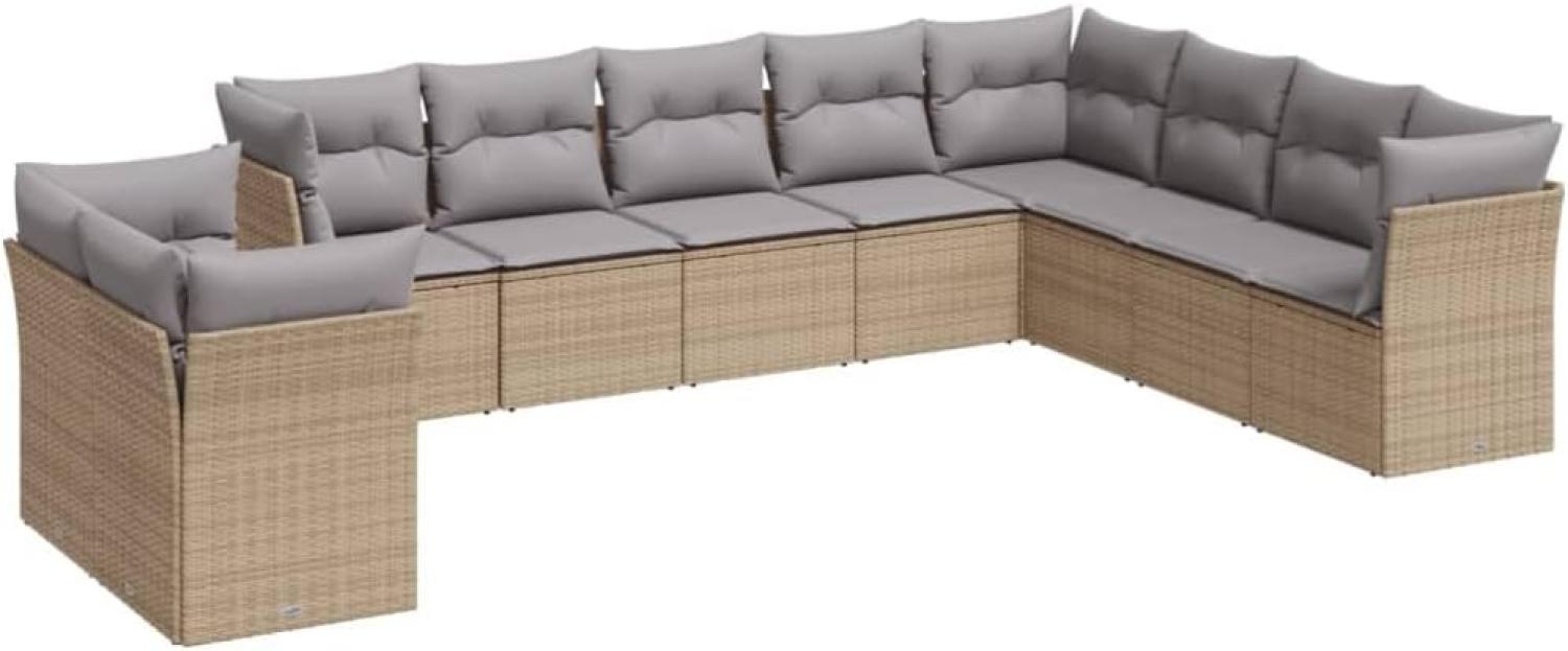 vidaXL 10-tlg. Garten-Sofagarnitur mit Kissen Beige Poly Rattan 3249698 Bild 1