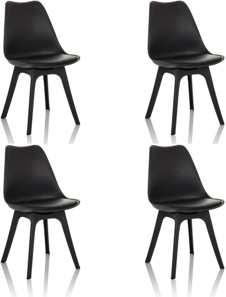 hjh OFFICE Schalenstuhl 4er Pack Scandi P Kunststoff, Esszimmerstuhl mit gepolstertem Sitz, Schwarz, 830116 Bild 1