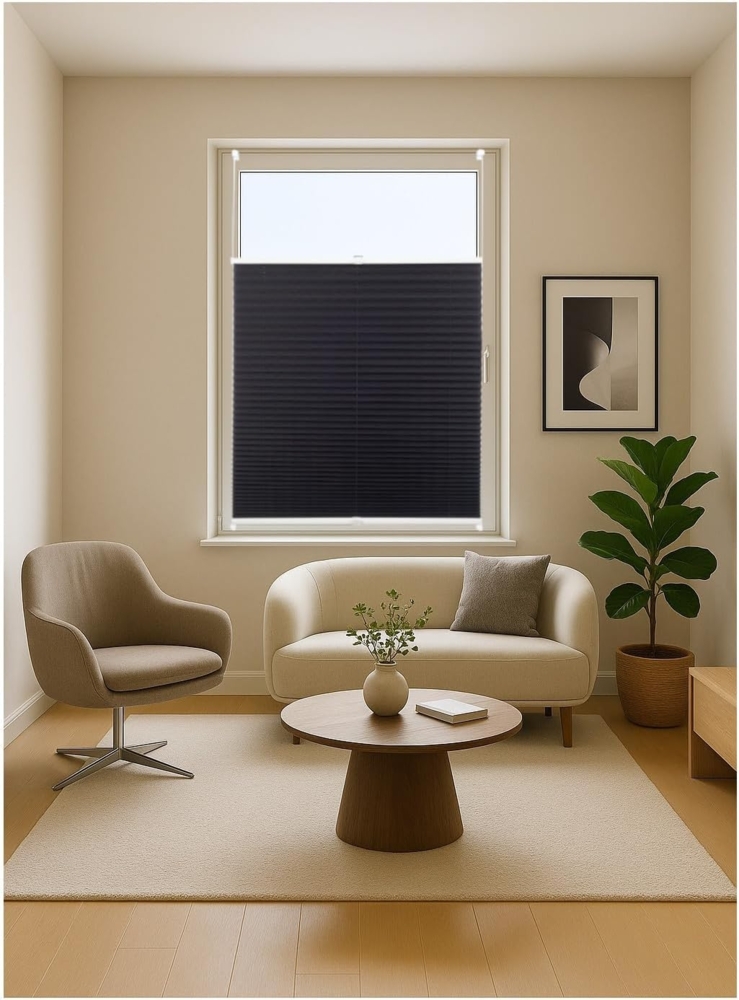 ondeco Plissee ohne Bohren mit Klemmträger viele Farben, Sonnenschutz für Fenster innen, Lichtschutz und Blickdicht, Plissee klemmfix Faltrollo Sichtschutz für Tür - Schwarz - 75x130 cm Bild 1