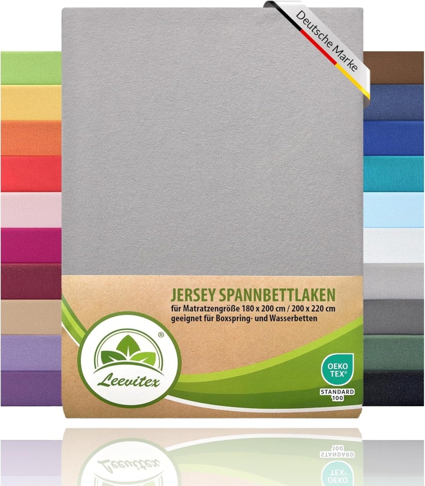 leevitex® Spannbettlaken für Boxspringbetten & Wasserbetten - Spannbetttuch 150 g/m², Gummizug: rundum, 100 % Mako-Baumwolle, ÖkoTex, 180x200 – 200x220 cm + 40 cm Steg Bild 1