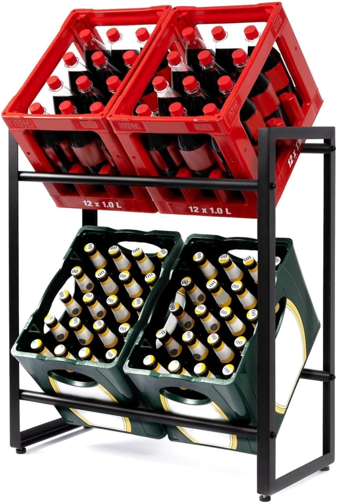 Floordirekt Getränkekistenregal für 4-6 Kisten aus Stahl, stabiles und Robustes Weinregal, Wasserkistenregal, Bierkistenregal, Kistenständer, Getränkeregal (4 Kisten, Kenji) Bild 1