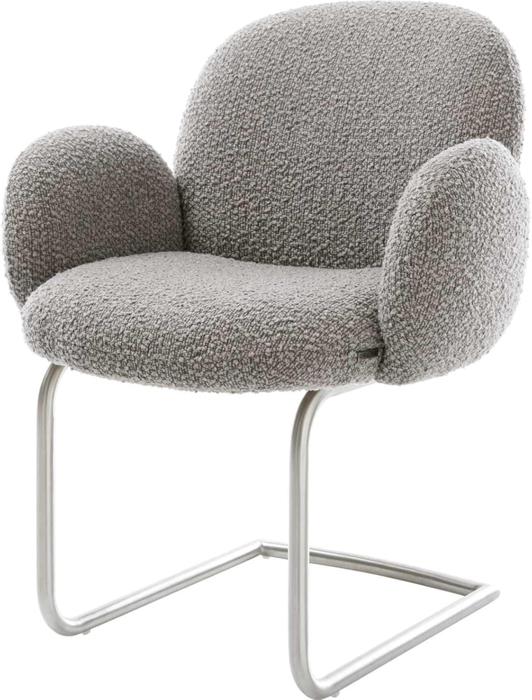 Freischwinger Nube-Flex mit Armlehnen Bouclé Silbergrau Freischwinger rund Edelstahl Taschenfederkern Bild 1