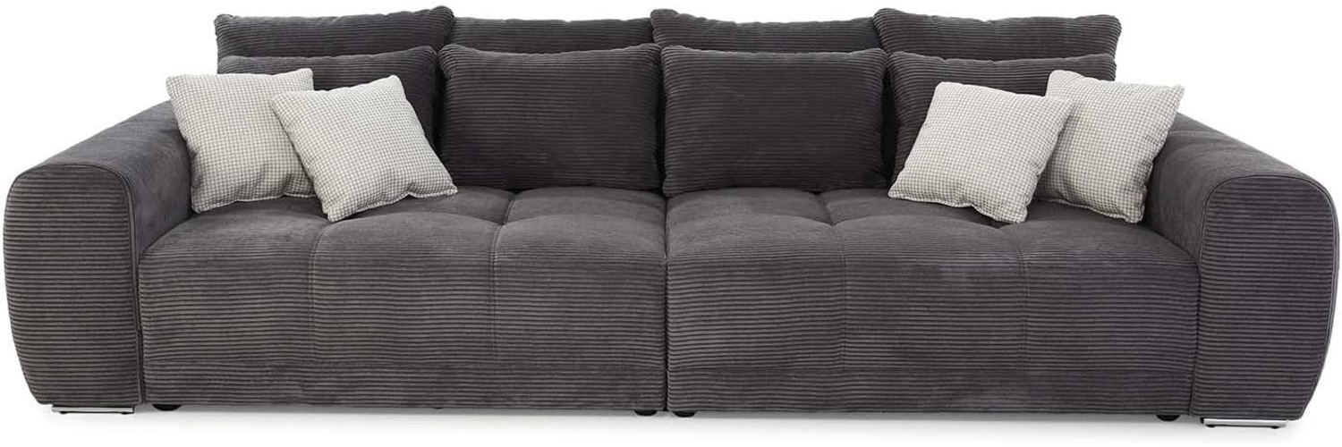 luma-home Big-Sofa 15171, XXL-Couch 306x134 cm mit Federkernpolsterung, viele Kissen, markante Steppungen, Cordstoff Grau Anthrazit Bild 1