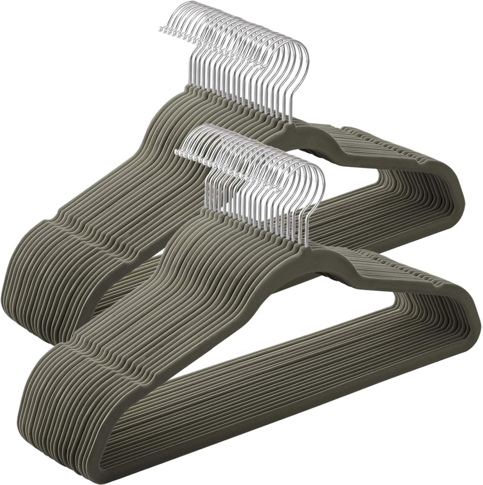 SONGMICS Kleiderbügel Samt, 50er Set, Jackenbügel, 41,5 cm breit, Anzugbügel, dünn, gut belastbar, um 360° drehbarer Haken, für Mäntel, Hemden und Anzüge, Grau-Silber CRF026V01 Bild 1
