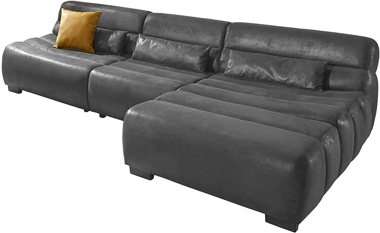 Cavadore Ecksofa Scoutano in Antiklederoptik mit Recamiere rechts / Sofa L-Form mit XXL-Longchair im Industrial Design / 268 x 76 x 170 cm / Lederoptik Schwarz Bild 1