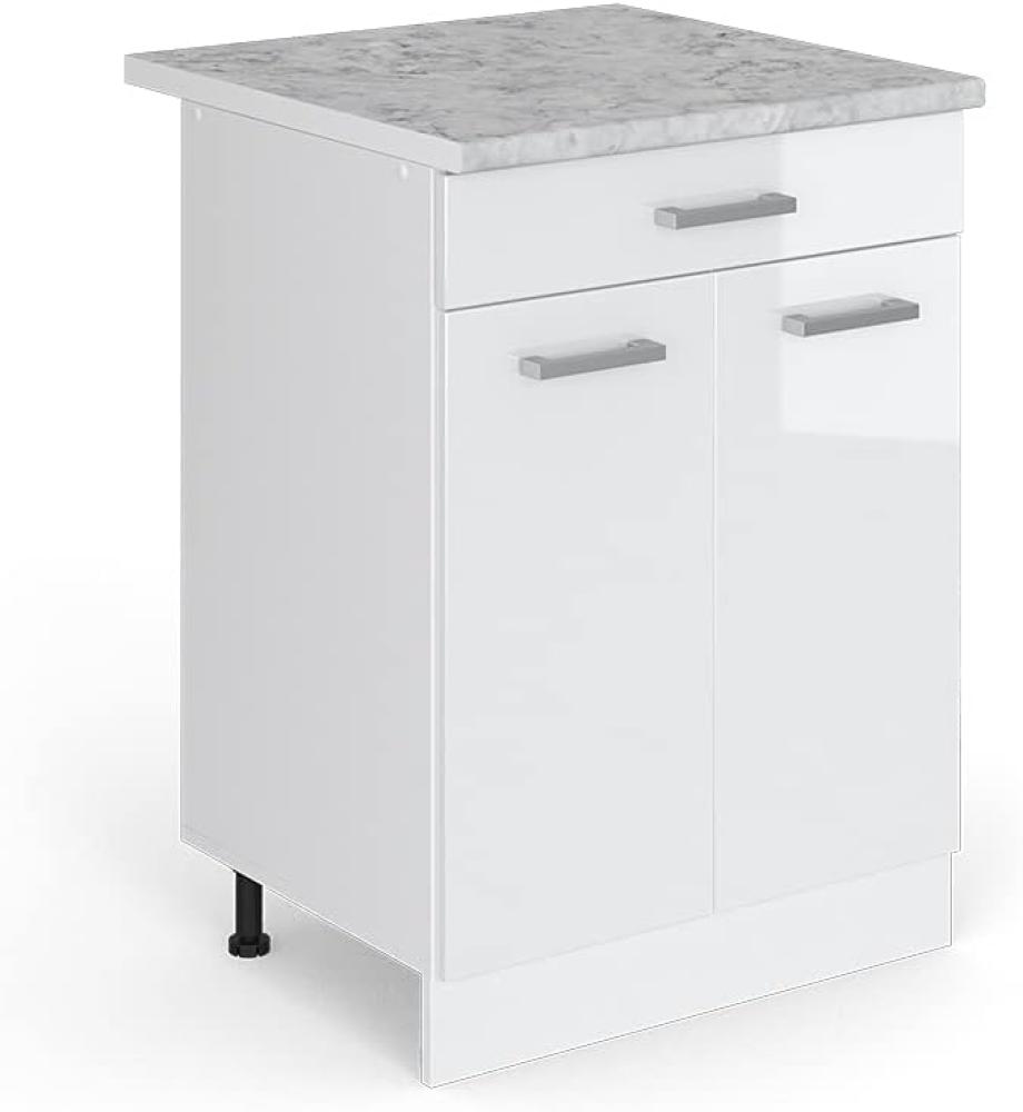 Vicco Küchenschrank R-Line Küchenzeile Hängeschrank Unterschrank Küchenschränke Küchenunterschrank Arbeitsplatte (weiß mit Arbeitsplatte, Schubunterschrank 60 cm) Bild 1