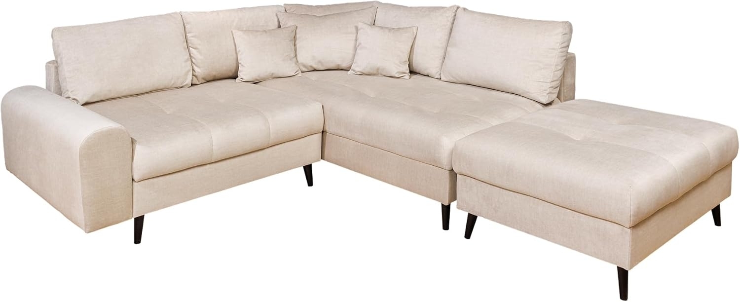 riess-ambiente Ecksofa BELMONT 220cm champagner/ beige · Samt-Ecksofa mit Hocker & Federkern, Einzelartikel 1 Teile, Ottomane beidseitig montierbar · Couch · Rundum Bezug · Schaumstoff Bild 1