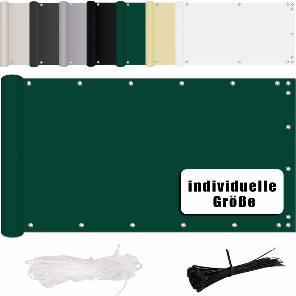 MENGH Balkon Sichtschutz Ohne Bohren Wind-und UV-Schutz, 160g/m², Mit Montagezubehör, 100% Polyester, für Balkon geländer,Terrasse & Garten - Grün 120x450 cm Bild 1