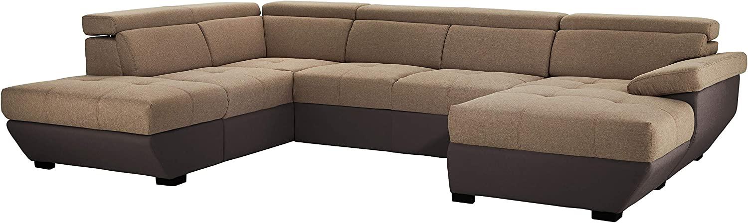 Mivano Wohnlandschaft Speedway, Modernes U-Form-Schlafsofa mit Stauraum und verstellbaren Kopfstützen, 332 x 79 x 222, Zweifarbiger Bezug, Braun/Dunkelbraun Bild 1