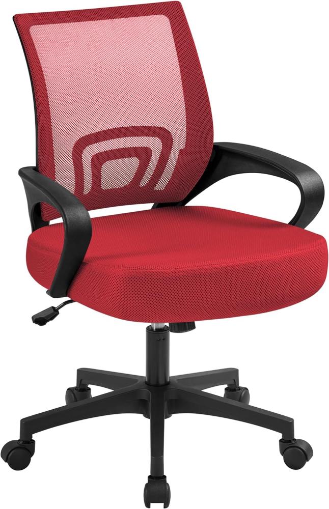 Yaheetech Bürostuhl Ergonomisch, Schreibtischstuhl mit Netzbespannung und Armlehnen, Drehstuhl aus Mesh, Chefsessel Wippfunktion, Höhenverstellbar Rückenschonend bis 136kg Belastbar, Rot Bild 1