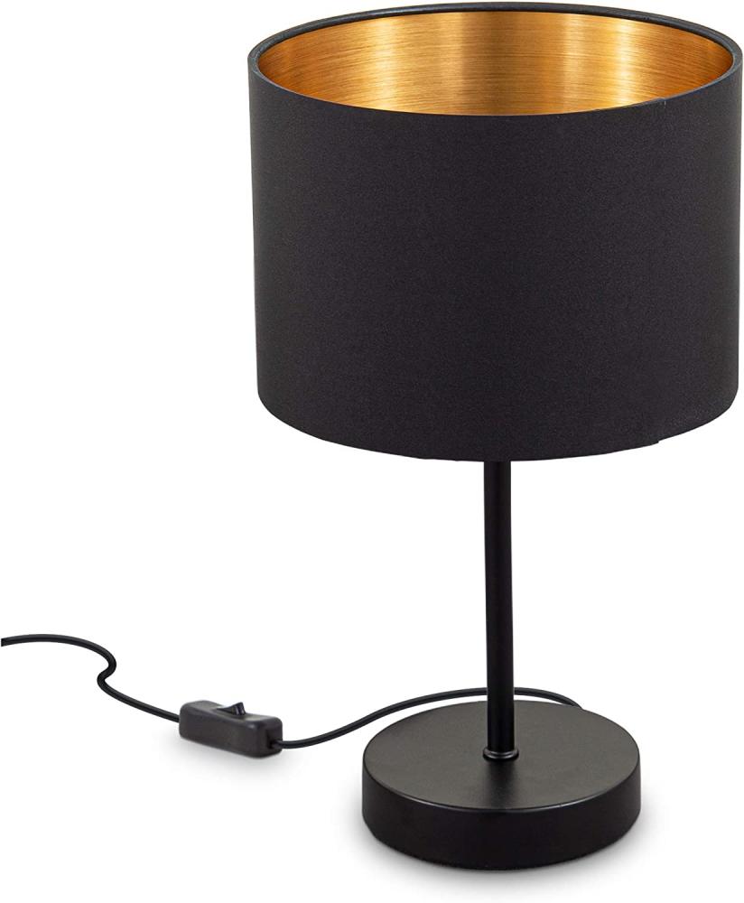 Tischleuchte Stoffschirm Schwarz-Gold E27 Stoffschirm 20cm Tischlampe Nachttisch Bild 1