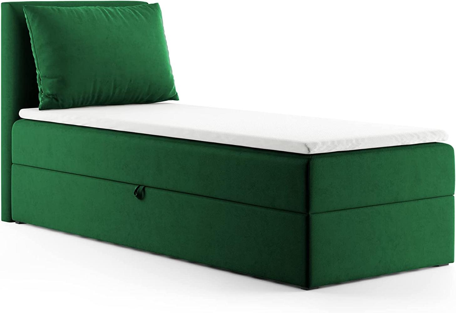 Boxspringbett Egro Mini mit Bettkasten und Kissen - Einzelbett mit Bonell-Matratze und Topper, Polsterbett (Dunkelgrün (Kronos 19), 90x200 cm) Bild 1