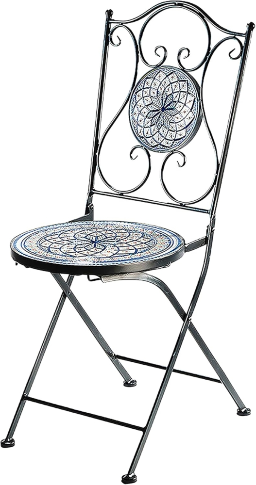 Kobolo 4-Fußstuhl Metallstuhl Dekostuhl - Mosaik weiß-blau - H 92 cm (zusammenklappbar, 1 St) Bild 1