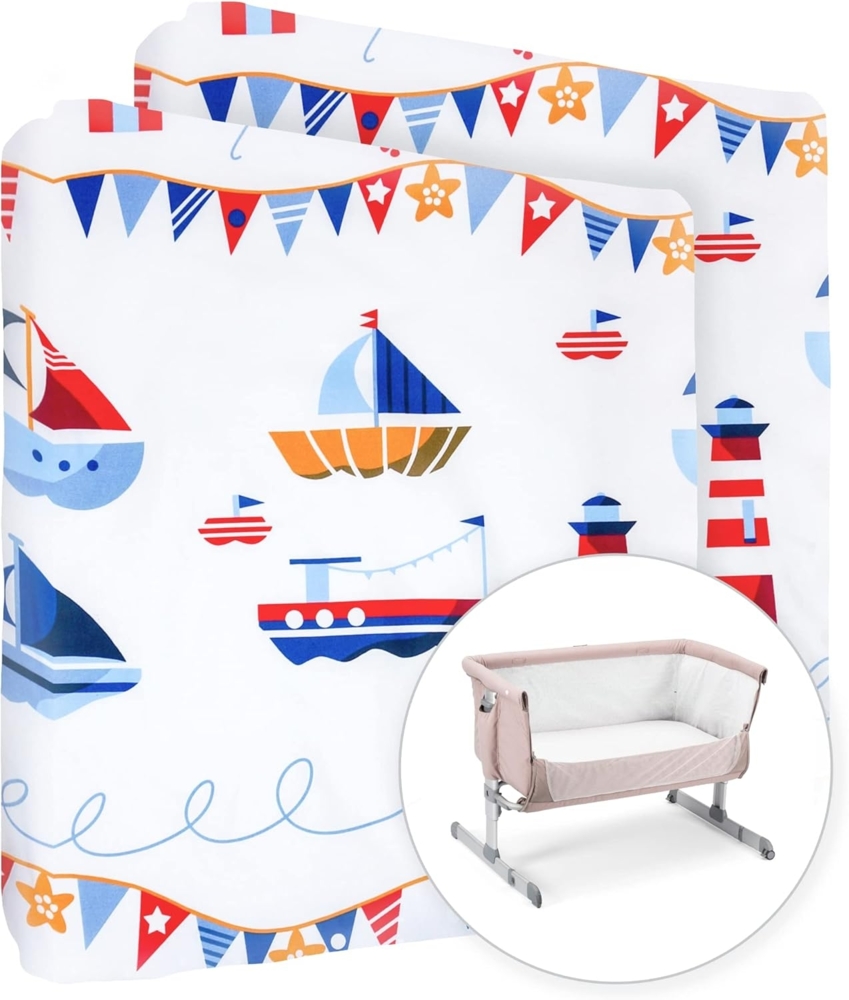 Baby Comfort Spannbetttuch für Kinderbett, 100 % Baumwolle, für 83x50 cm, Marina-Größe, 2 Stück Bild 1